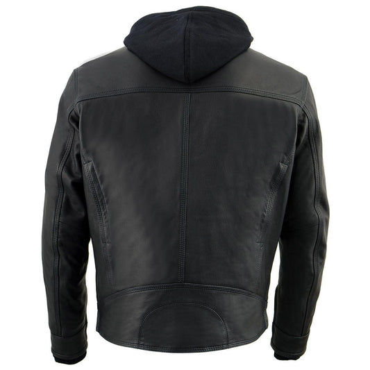 Milwaukee Leather MLM1552 Men's Black Leather ‘Utility Pocket’ Vented Jacket with Removable Hoodie