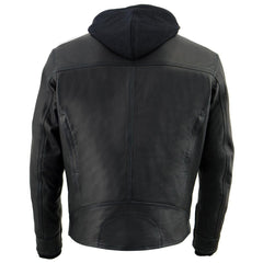 Milwaukee Leather MLM1552 Men's Black Leather ‘Utility Pocket’ Vented Jacket with Removable Hoodie