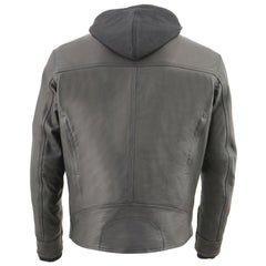 Milwaukee Leather MLM1552 Men's Black Leather ‘Utility Pocket’ Vented Scooter Style Motorcycle Jacket with Hoodie