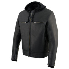 Milwaukee Leather MLM1552 Men's Black Leather ‘Utility Pocket’ Vented Jacket with Removable Hoodie