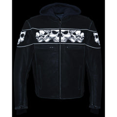 Milwaukee Leather MLM1562 Men's Distress Grey Leather Jacket with Reflective Skulls