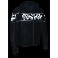 Milwaukee Leather MLM1562 Men's Distress Grey Leather Jacket with Reflective Skulls