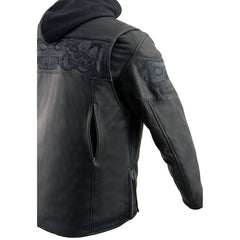 Milwaukee Leather MLM1563 Men's Black Leather Jacket with Reflective Skulls