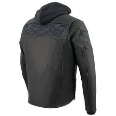 Milwaukee Leather MLM1563 Men's Black Leather Jacket with Reflective Skulls