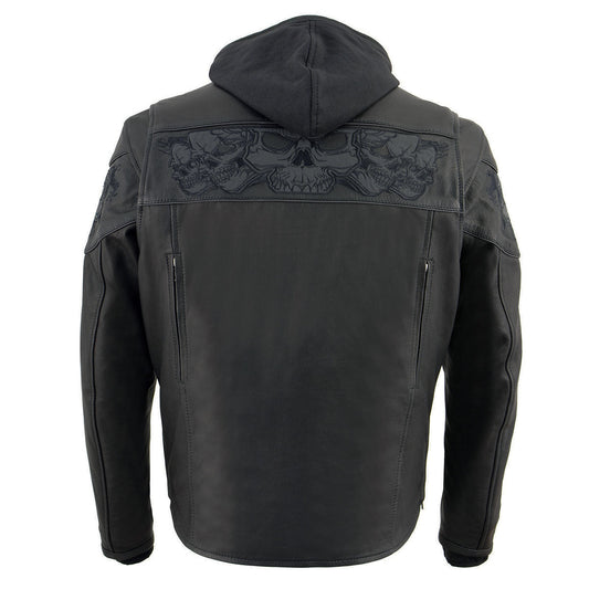 Milwaukee Leather MLM1563 Men's Black Leather Jacket with Reflective Skulls