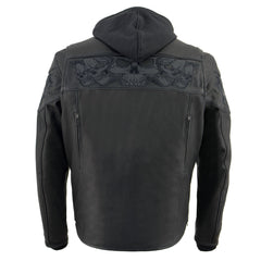Milwaukee Leather MLM1563 Men's Black Leather Jacket with Reflective Skulls