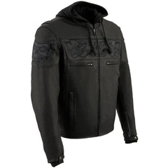 Milwaukee Leather MLM1563 Men's Black Leather Jacket with Reflective Skulls