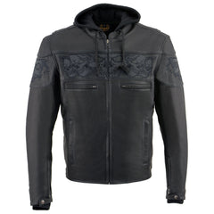 Milwaukee Leather MLM1563 Men's Black Leather Jacket with Reflective Skulls