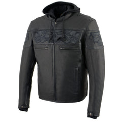 Milwaukee Leather MLM1563 Men's Black Leather Jacket with Reflective Skulls