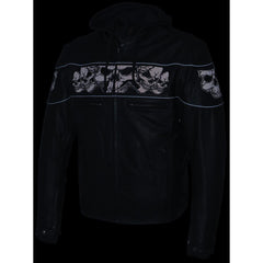 Milwaukee Leather MLM1563 Men's Black Leather Scooter Style Motorcycle Jacket with Reflective Skulls with Hoodie