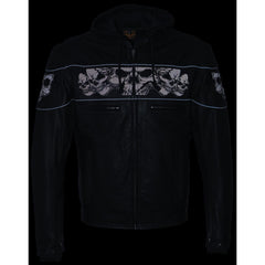 Milwaukee Leather MLM1563 Men's Black Leather Jacket with Reflective Skulls