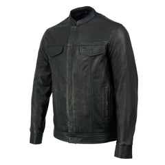 Milwaukee Leather MLM1604 Men's Stand-Up Collar Black Casual Biker Goat Skin Leather Shirt with Dual Closure
