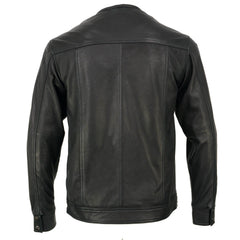 Milwaukee Leather MLM1607 Men's Collarless Black Premium Goat Skin Leather Casual Biker Shirt w/ Dual Closure