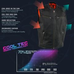 Milwaukee Leather MLM3502 Men's Black Premium Leather Motorcycle Rider Vest with Cool-Tec Leather Treatment Tech
