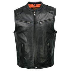 Milwaukee Leather MLM3502 Men's Black Premium Leather Motorcycle Rider Vest with Cool-Tec Leather Treatment Tech