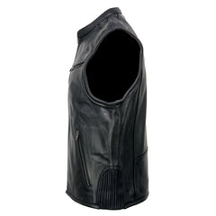 Milwaukee Leather MLM3502 Men's Black Premium Leather Motorcycle Rider Vest with Cool-Tec Leather Treatment Tech