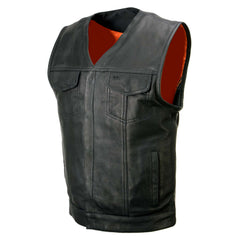 Milwaukee Leather MLM3503 Men's Pursuit Black Premium Goat Leather V Neck Club Style Motorcycle Rider Vest