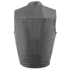 Milwaukee Leather MLM3507 Men's Old Glory Black Premium Leather Club Style Vest w/ Grey Stitching Laced Armholes