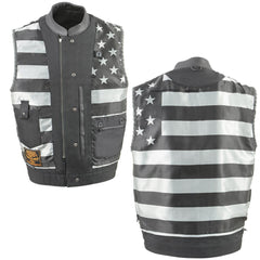 Milwaukee Leather MLM3507 Men's Old Glory Black Premium Leather Club Style Vest w/ Grey Stitching Laced Armholes