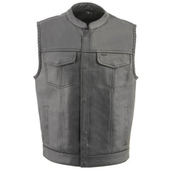 Milwaukee Leather MLM3507 Men's Old Glory Black Premium Leather Club Style Vest w/ Grey Stitching Laced Armholes