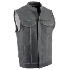 Milwaukee Leather MLM3513 Men's Premium Leather Club-Style Motorcycle Vest w/ Snaps and Zipper Closure