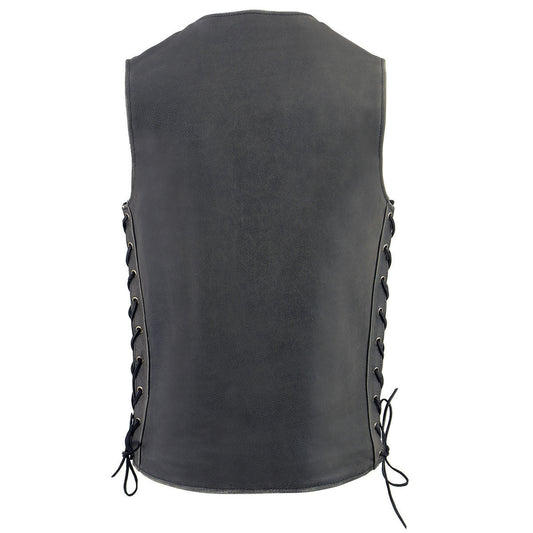 Milwaukee Leather MLM3521 Men's Distressed Gray Side Lace Motorcycle Leather Vest