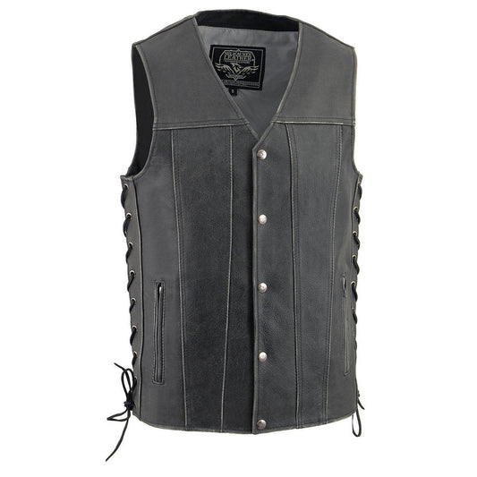 Milwaukee Leather MLM3521 Men's Distressed Gray Side Lace Motorcycle Leather Vest