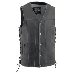 Milwaukee Leather MLM3521 Men's Distressed Gray Side Lace Motorcycle Leather Vest