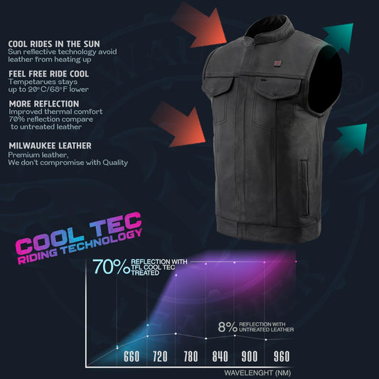 Milwaukee Leather MLM3524SET Men's Black 'All Season' Club Style Motorcycle Leather Vest w/ Heat and Cool-Tec Technology