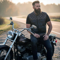 Milwaukee Leather MLM3529 Men's Black & Brown Paisley Lined Leather Vest w/ Accent Stitching & Armhole Trim
