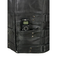 Milwaukee Leather MLM3530 Men's Black Leather SWAT Tactical Style Motorcycle Biker Rider Vest