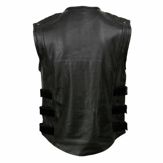 Milwaukee Leather MLM3530 Men's Black Leather SWAT Tactical Style Motorcycle Biker Rider Vest