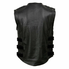 Milwaukee Leather MLM3530 Men's Black Leather SWAT Tactical Style Motorcycle Biker Rider Vest