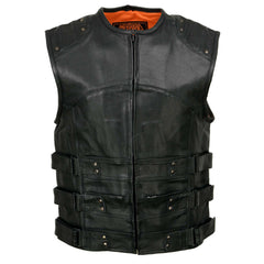 Milwaukee Leather MLM3530 Men's Black Leather SWAT Tactical Style Motorcycle Biker Rider Vest