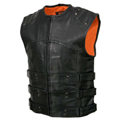Milwaukee Leather MLM3530 Men's Black Leather SWAT Tactical Style Motorcycle Biker Rider Vest