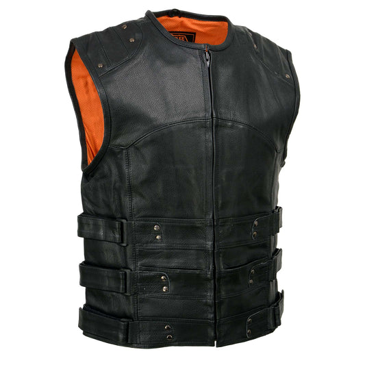 Milwaukee Leather MLM3530 Men's Black Leather SWAT Tactical Style Motorcycle Biker Rider Vest
