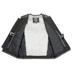 Milwaukee Leather MLM3536 Men's Distressed Grey Leather Collarless Motorcycle Rider Vest