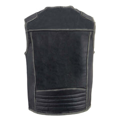 Milwaukee Leather MLM3536 Men's Distressed Grey Leather Collarless Motorcycle Rider Vest
