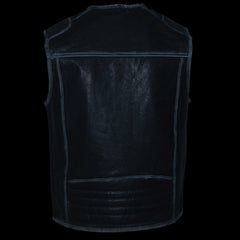 Milwaukee Leather MLM3536 Men's Distressed Grey Leather Collarless Motorcycle Rider Vest