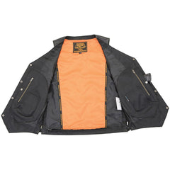 Milwaukee Leather MLM3541 Men's Roulette Black Premium Leather 10 Pocket Motorcycle Vest w/ Cool-Tec Leather Treatment