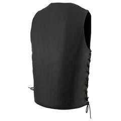Milwaukee Leather MLM3541 Men's Roulette Black Premium Leather 10 Pocket Motorcycle Vest w/ Cool-Tec Leather Treatment