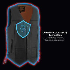 Milwaukee Leather MLM3541 Men's Roulette Black Premium Leather 10 Pocket Motorcycle Vest w/ Cool-Tec Leather Treatment