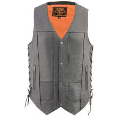 Milwaukee Leather MLM3541 Men's Roulette Black Premium Leather 10 Pocket Motorcycle Vest w/ Cool-Tec Leather Treatment