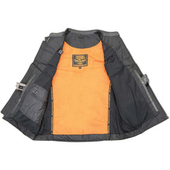 Milwaukee Leather MLM3560 Men's Black Leather Motorcycle Rider Vest with Round Collar and Reflective Piping