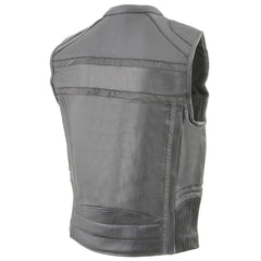 Milwaukee Leather MLM3560 Men's Black Leather Motorcycle Rider Vest with Round Collar and Reflective Piping