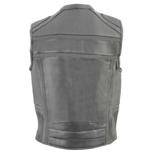 Milwaukee Leather MLM3560 Men's Black Leather Motorcycle Rider Vest with Round Collar and Reflective Piping