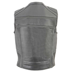 Milwaukee Leather MLM3560 Men's Black Leather Motorcycle Rider Vest with Round Collar and Reflective Piping