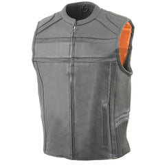 Milwaukee Leather MLM3560 Men's Black Leather Motorcycle Rider Vest with Round Collar and Reflective Piping