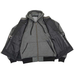 Milwaukee Leather MLM3562 Men's '2 in 1' Distressed Grey Leather Vest w/ Reflective Skulls / Full Removable Hoodie