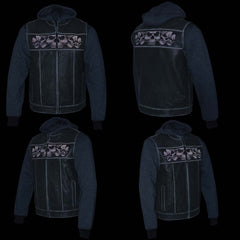 Milwaukee Leather MLM3562 Men's '2 in 1' Distressed Grey Leather Vest w/ Reflective Skulls / Full Removable Hoodie